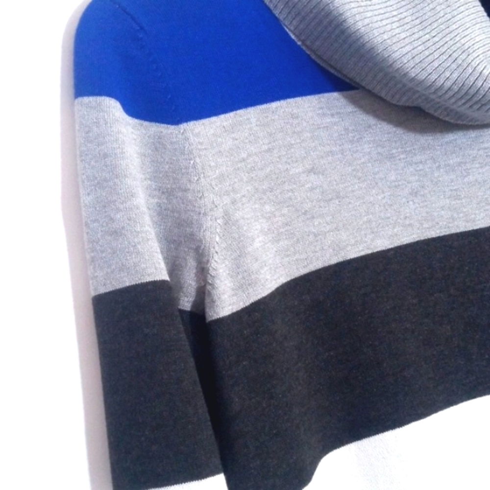 CABLE & GAUGE COWLNECK SWEATER Color-Block - Blue, Gray & White - SIZE Med NWT - Picture 5 of 8